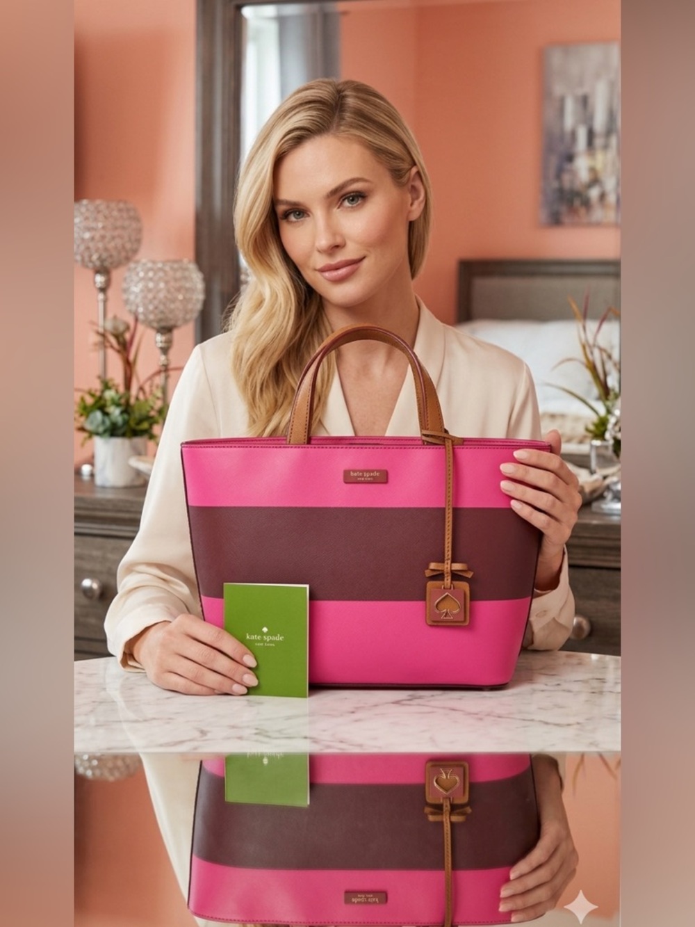 B90-Brand new !!! kate spade Hot Pink and purple Stripe Tote